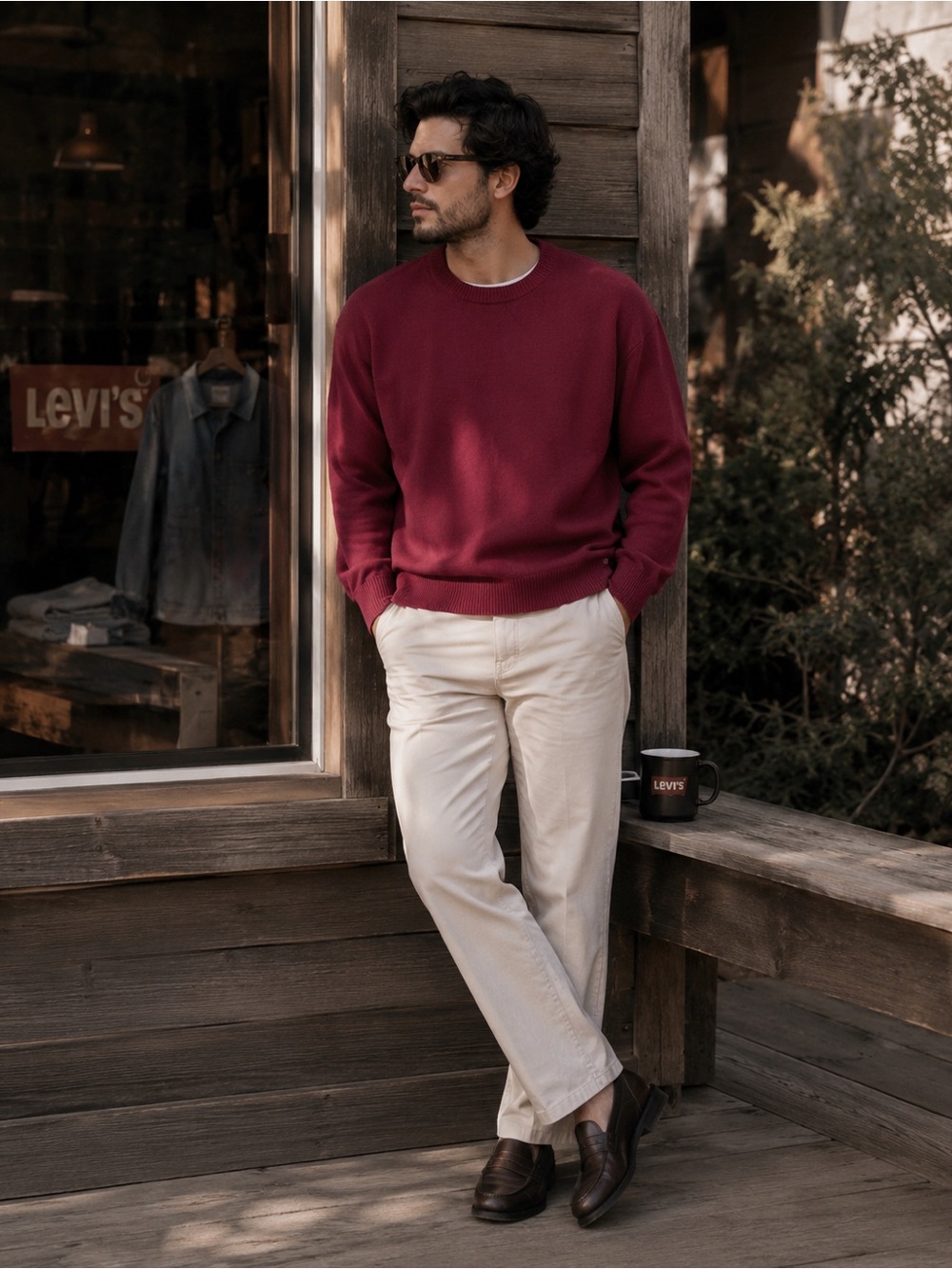 LEVI’S Mens New RELAXED Pullover Sweater MEDIUM Red Knit Cotton Blend A5744-0002